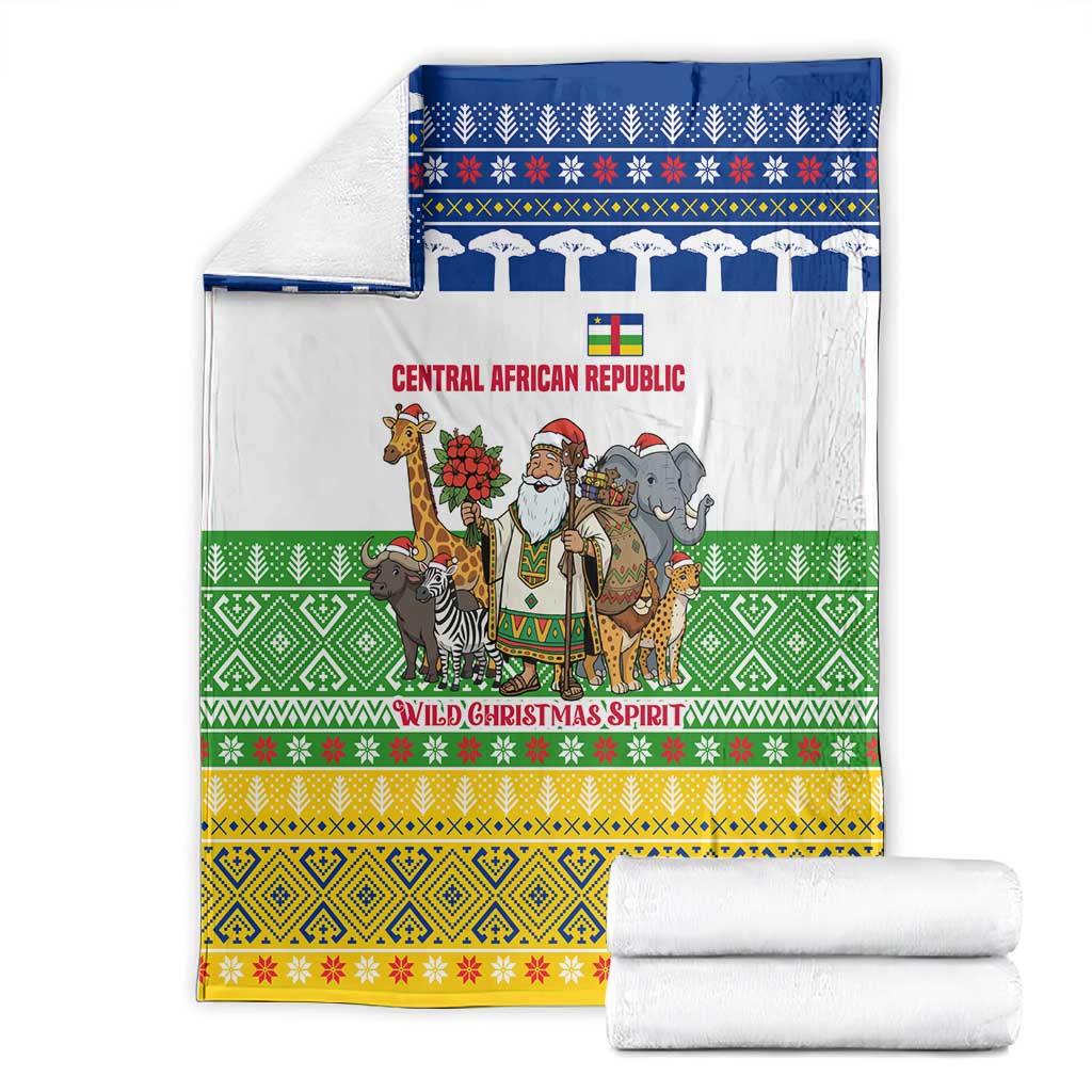 Central African Republic Christmas Blanket Santa and Safari Animals Baobab Trees Snowflakes - African Pride