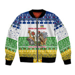 Central African Republic Christmas Bomber Jacket Santa and Safari Animals Baobab Trees Snowflakes - African Pride