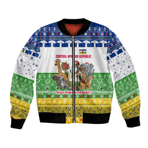 Central African Republic Christmas Bomber Jacket Santa and Safari Animals Baobab Trees Snowflakes - African Pride