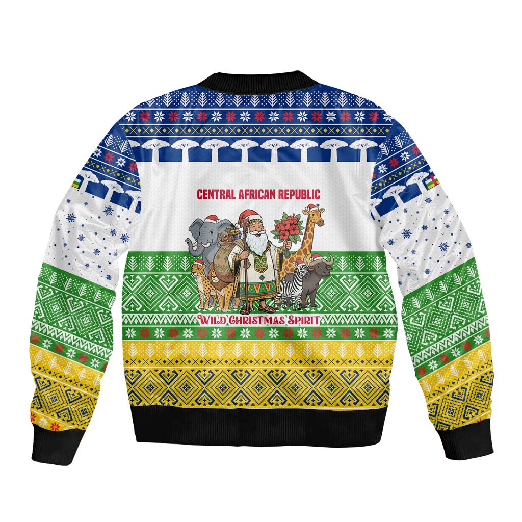 Central African Republic Christmas Bomber Jacket Santa and Safari Animals Baobab Trees Snowflakes - African Pride
