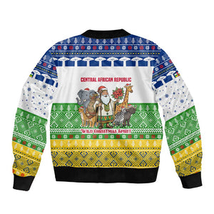 Central African Republic Christmas Bomber Jacket Santa and Safari Animals Baobab Trees Snowflakes - African Pride