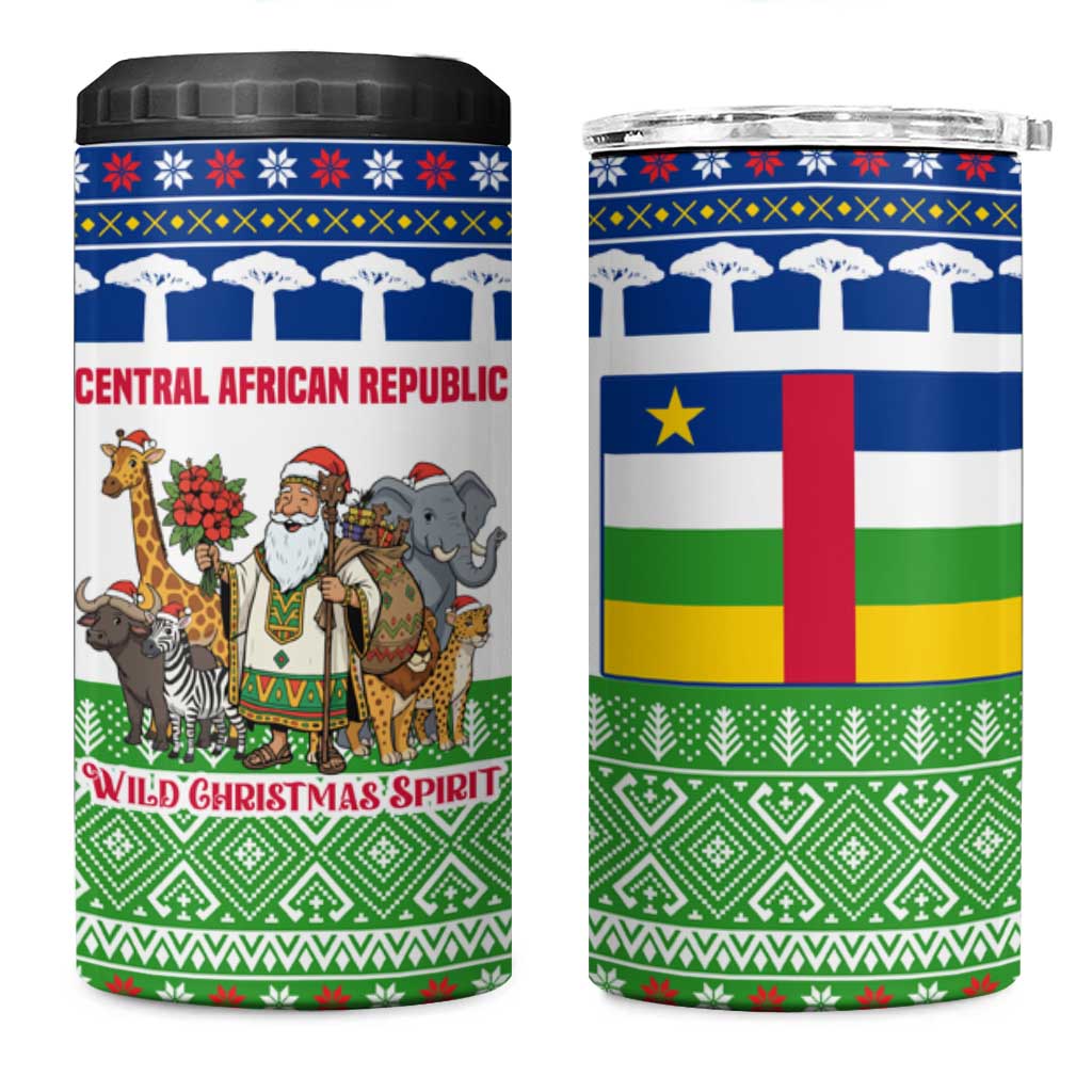 Central African Republic Christmas 4 in 1 Can Cooler Tumbler Santa and Safari Animals Baobab Trees Snowflakes - African Pride