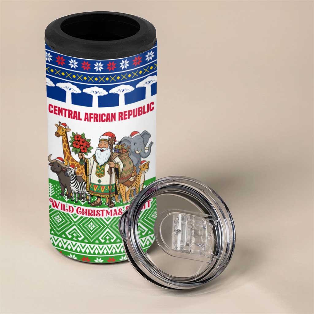 Central African Republic Christmas 4 in 1 Can Cooler Tumbler Santa and Safari Animals Baobab Trees Snowflakes - African Pride