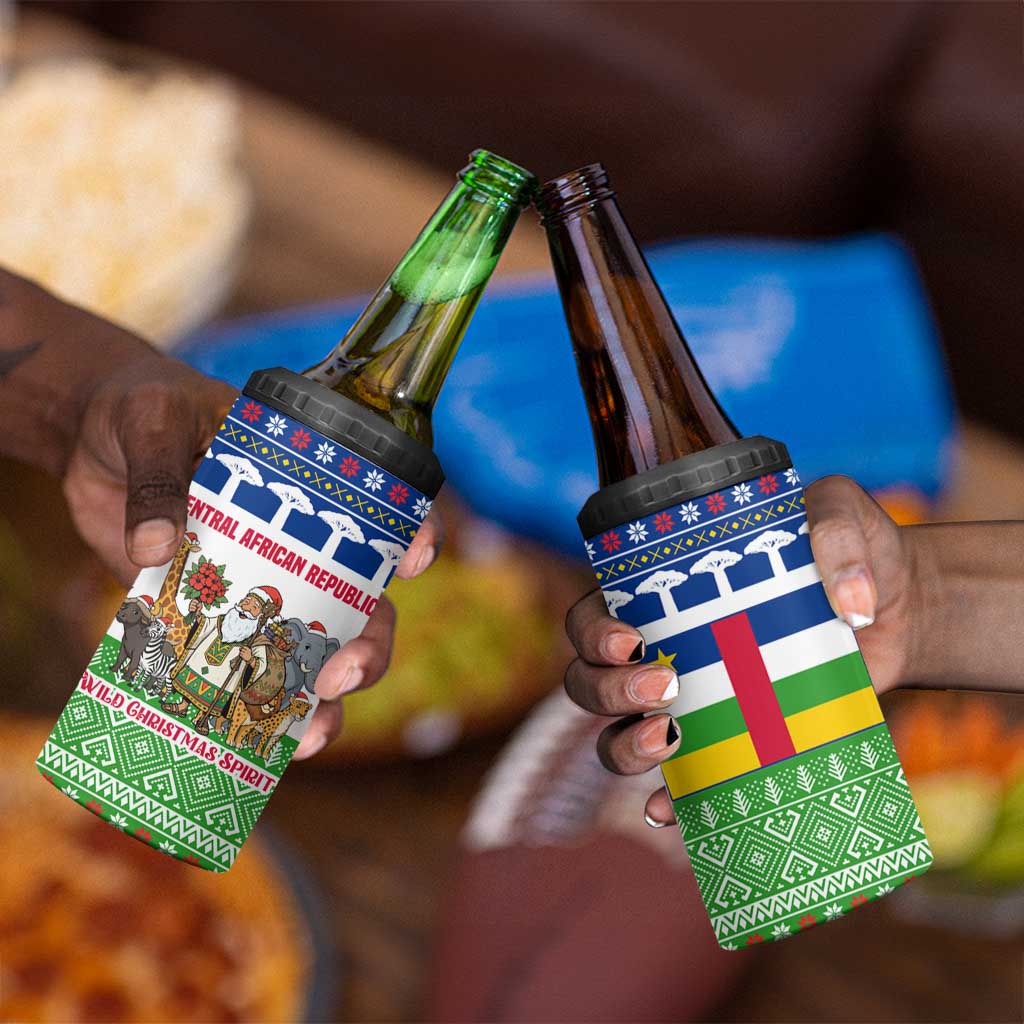 Central African Republic Christmas 4 in 1 Can Cooler Tumbler Santa and Safari Animals Baobab Trees Snowflakes - African Pride