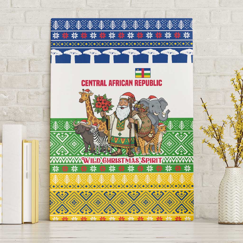Central African Republic Christmas Canvas Wall Art Santa and Safari Animals Baobab Trees Snowflakes - African Pride