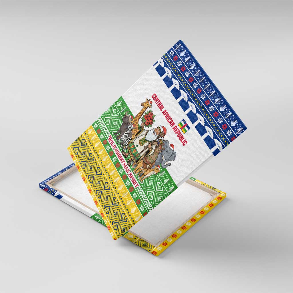 Central African Republic Christmas Canvas Wall Art Santa and Safari Animals Baobab Trees Snowflakes - African Pride