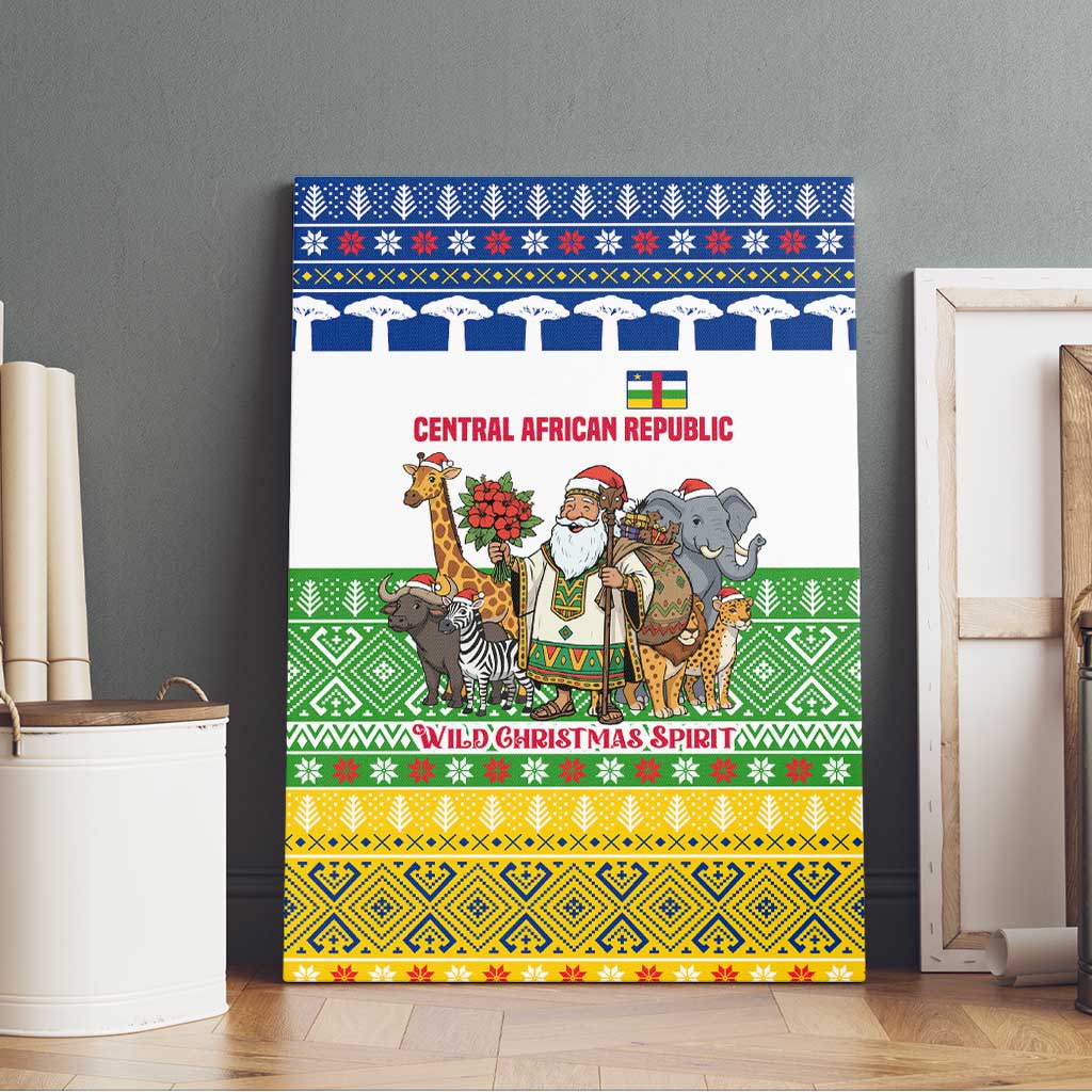 Central African Republic Christmas Canvas Wall Art Santa and Safari Animals Baobab Trees Snowflakes - African Pride