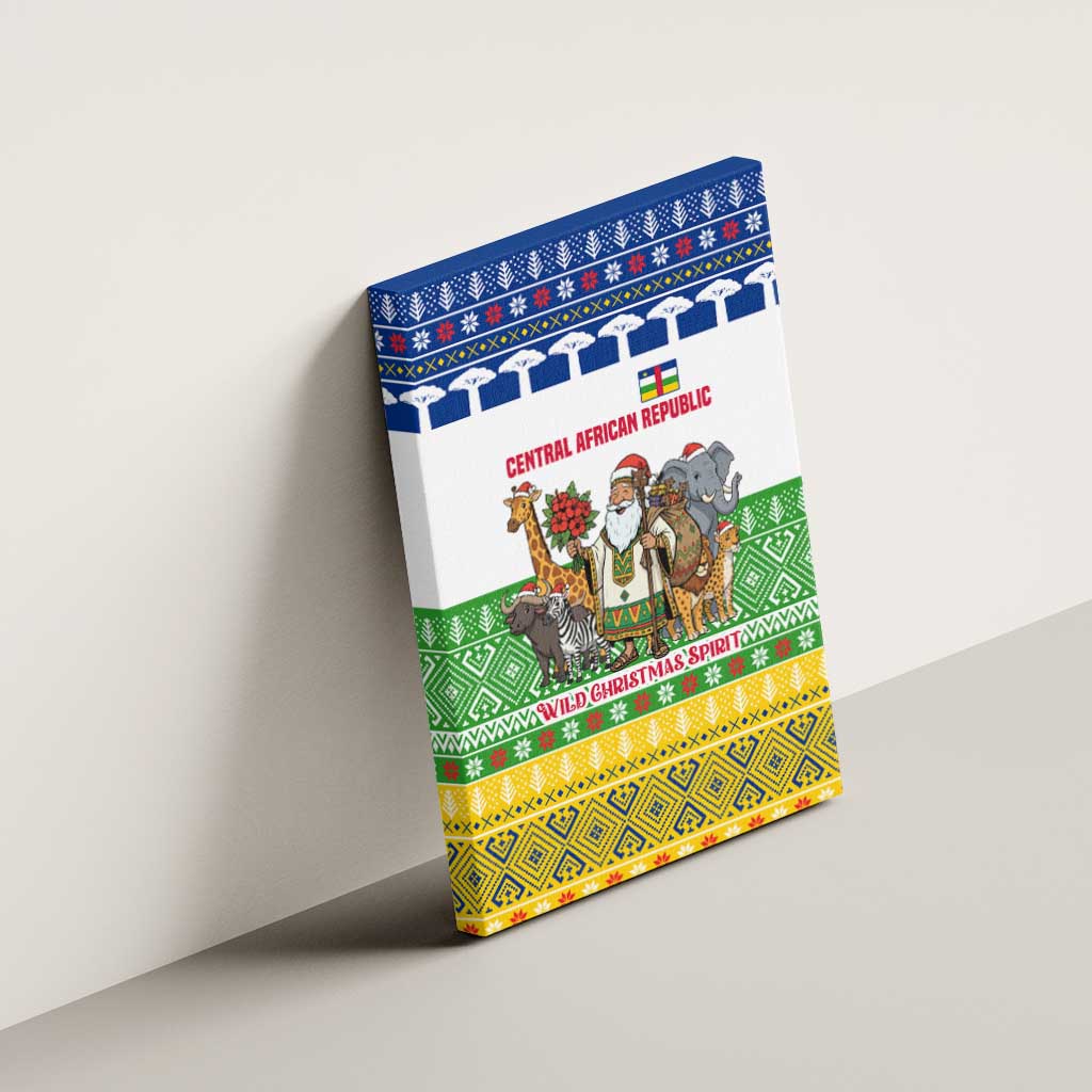 Central African Republic Christmas Canvas Wall Art Santa and Safari Animals Baobab Trees Snowflakes - African Pride