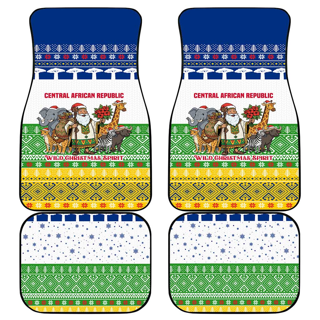 Central African Republic Christmas Car Mats Santa and Safari Animals Baobab Trees Snowflakes - African Pride