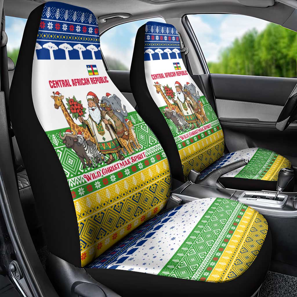 Central African Republic Christmas Car Seat Cover Santa and Safari Animals Baobab Trees Snowflakes - African Pride