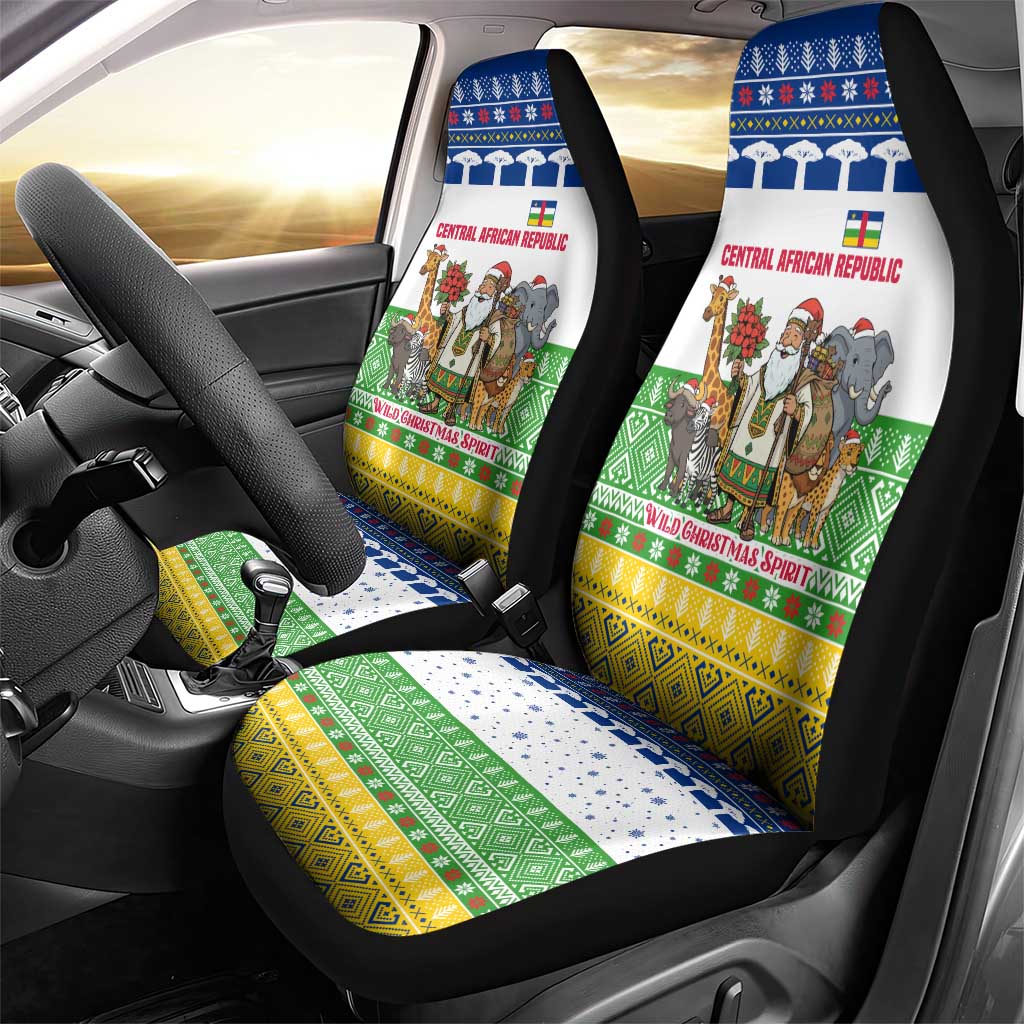 Central African Republic Christmas Car Seat Cover Santa and Safari Animals Baobab Trees Snowflakes - African Pride
