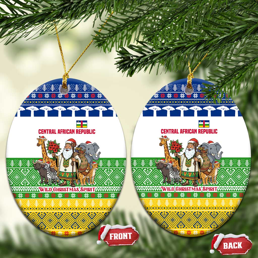 Central African Republic Christmas Ceramic Ornament Santa and Safari Animals Baobab Trees Snowflakes - African Pride