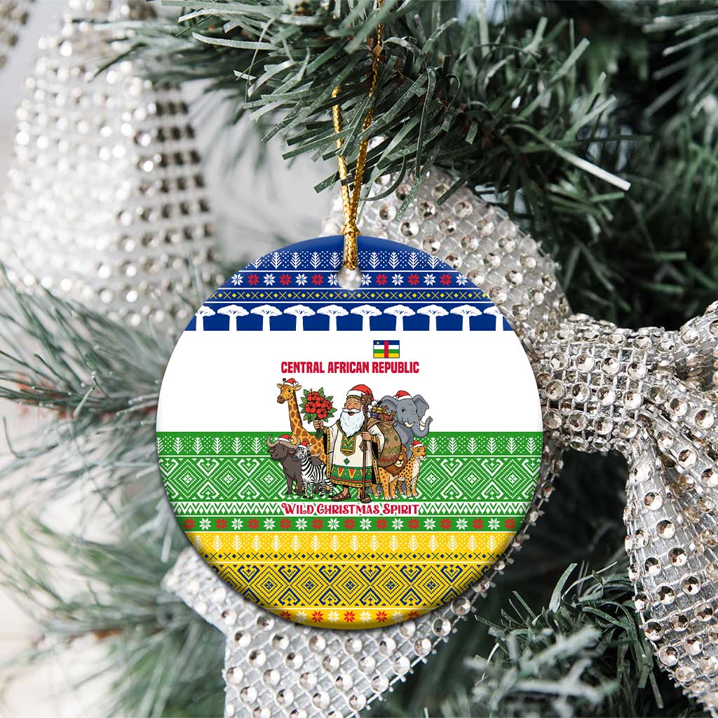 Central African Republic Christmas Ceramic Ornament Santa and Safari Animals Baobab Trees Snowflakes - African Pride