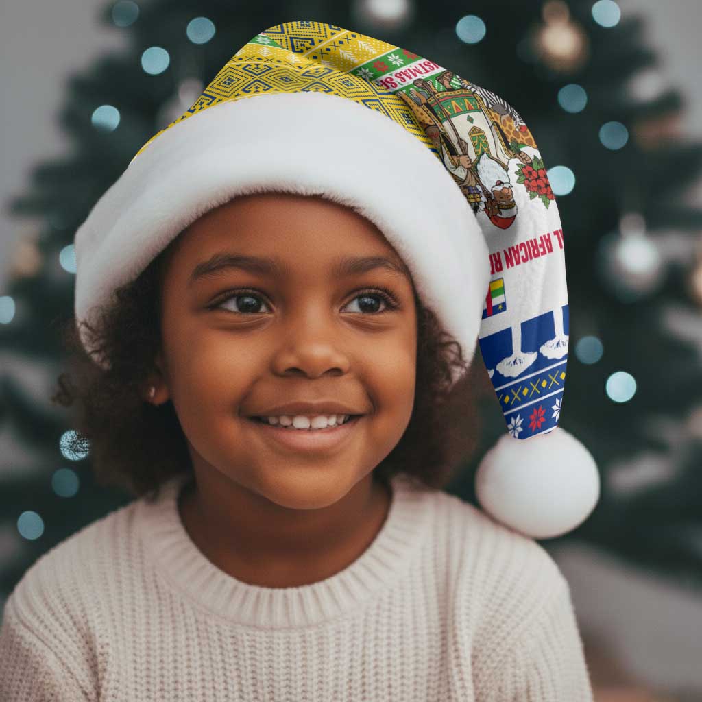 Central African Republic Christmas Santa Hat Santa and Safari Animals Baobab Trees Snowflakes - African Pride