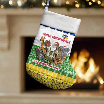 Central African Republic Christmas Stocking Santa and Safari Animals Baobab Trees Snowflakes - African Pride