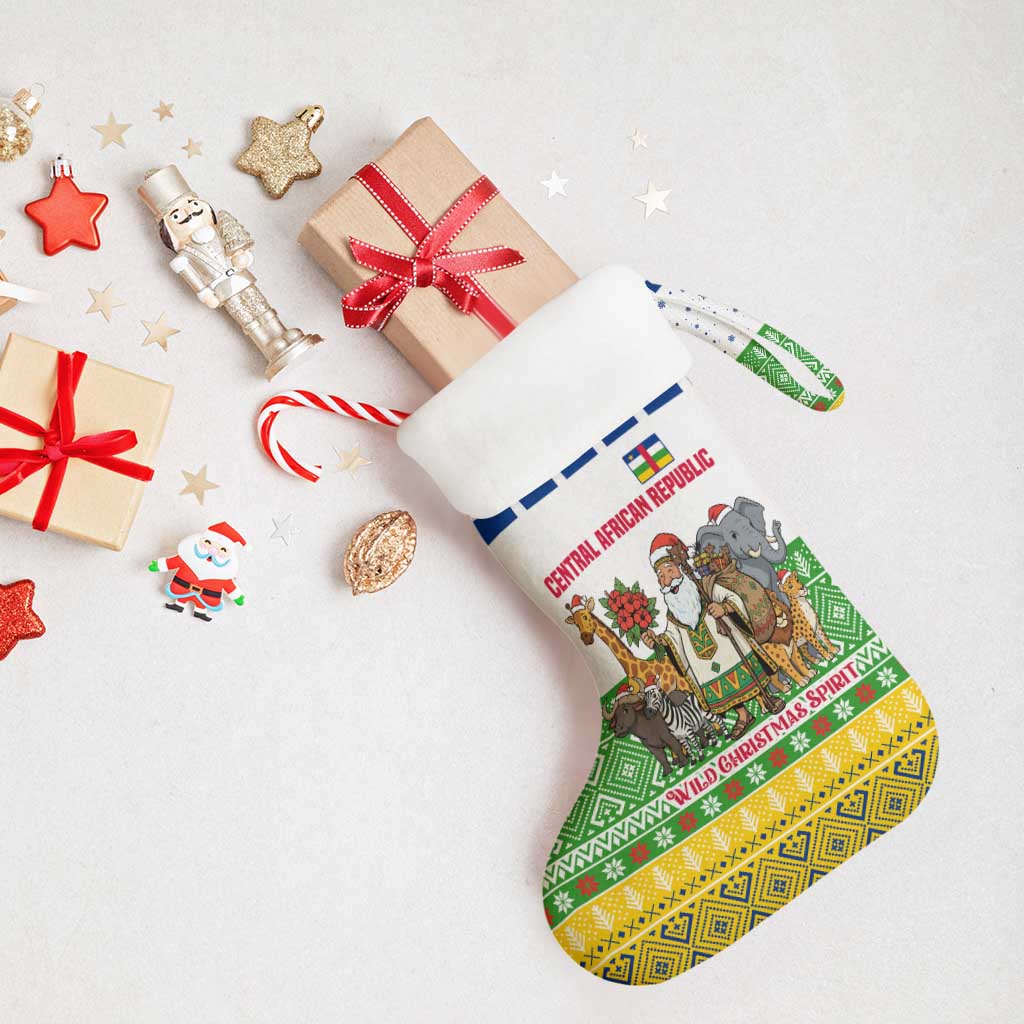 Central African Republic Christmas Stocking Santa and Safari Animals Baobab Trees Snowflakes - African Pride