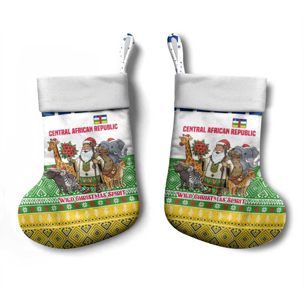 Central African Republic Christmas Stocking Santa and Safari Animals Baobab Trees Snowflakes - African Pride