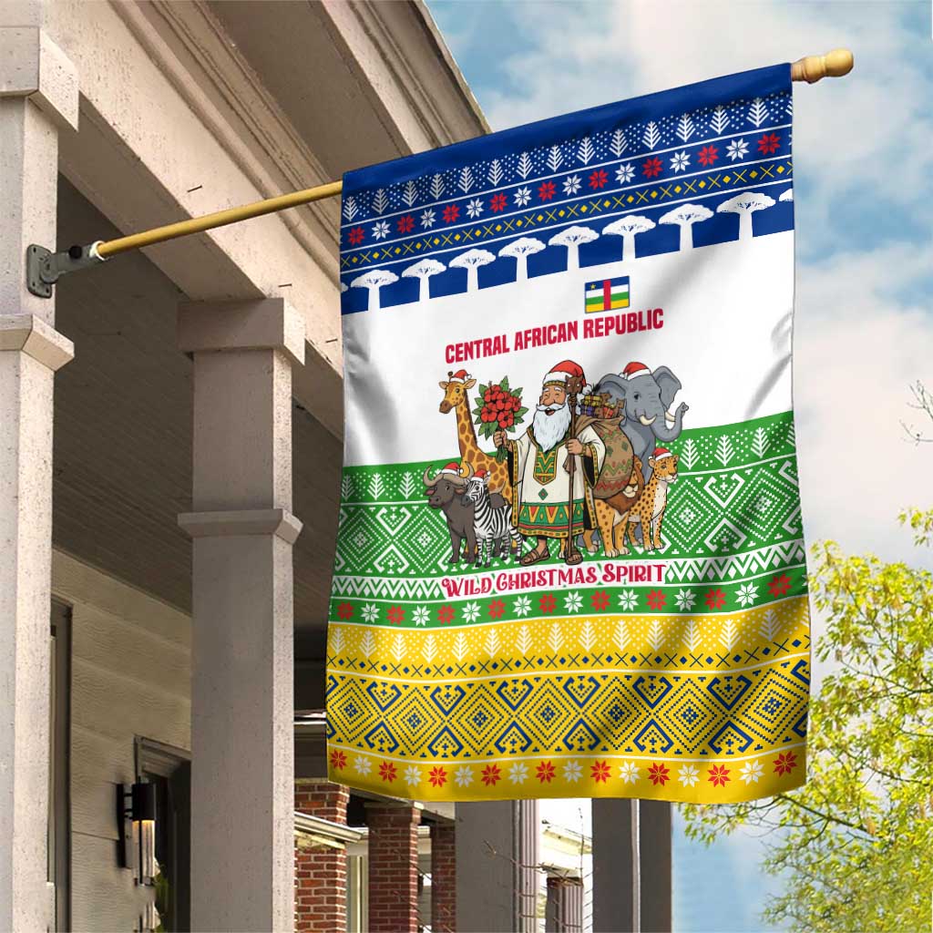Central African Republic Christmas Garden Flag Santa and Safari Animals Baobab Trees Snowflakes - African Pride