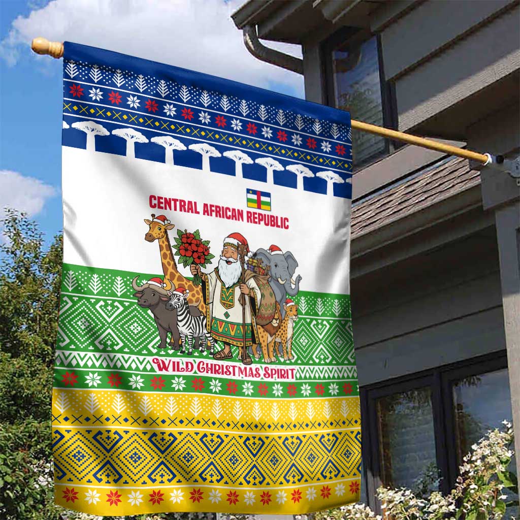 Central African Republic Christmas Garden Flag Santa and Safari Animals Baobab Trees Snowflakes - African Pride