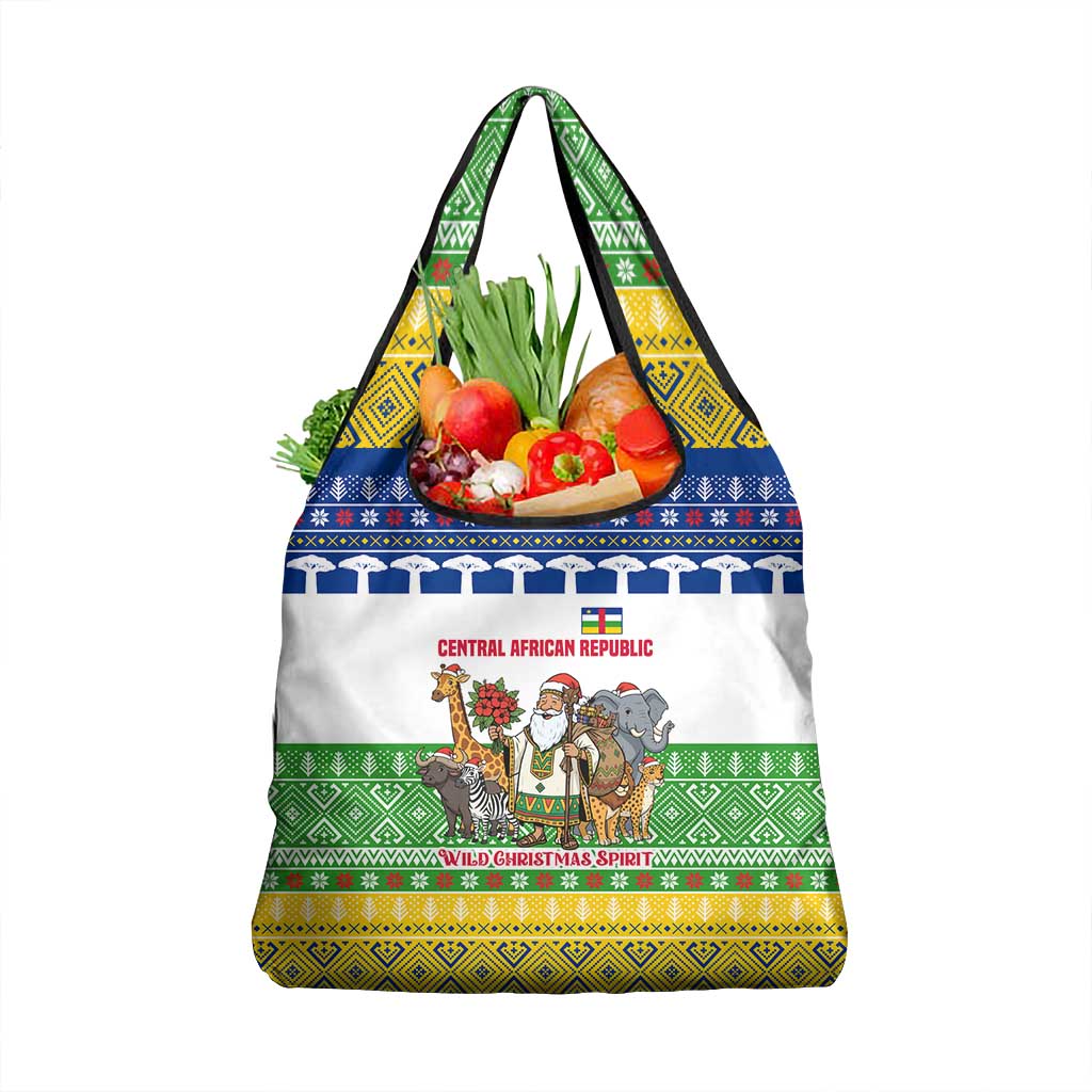 Central African Republic Christmas Grocery Bag Santa and Safari Animals Baobab Trees Snowflakes - African Pride