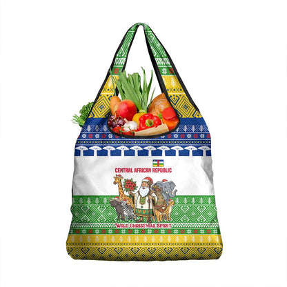 Central African Republic Christmas Grocery Bag Santa and Safari Animals Baobab Trees Snowflakes - African Pride
