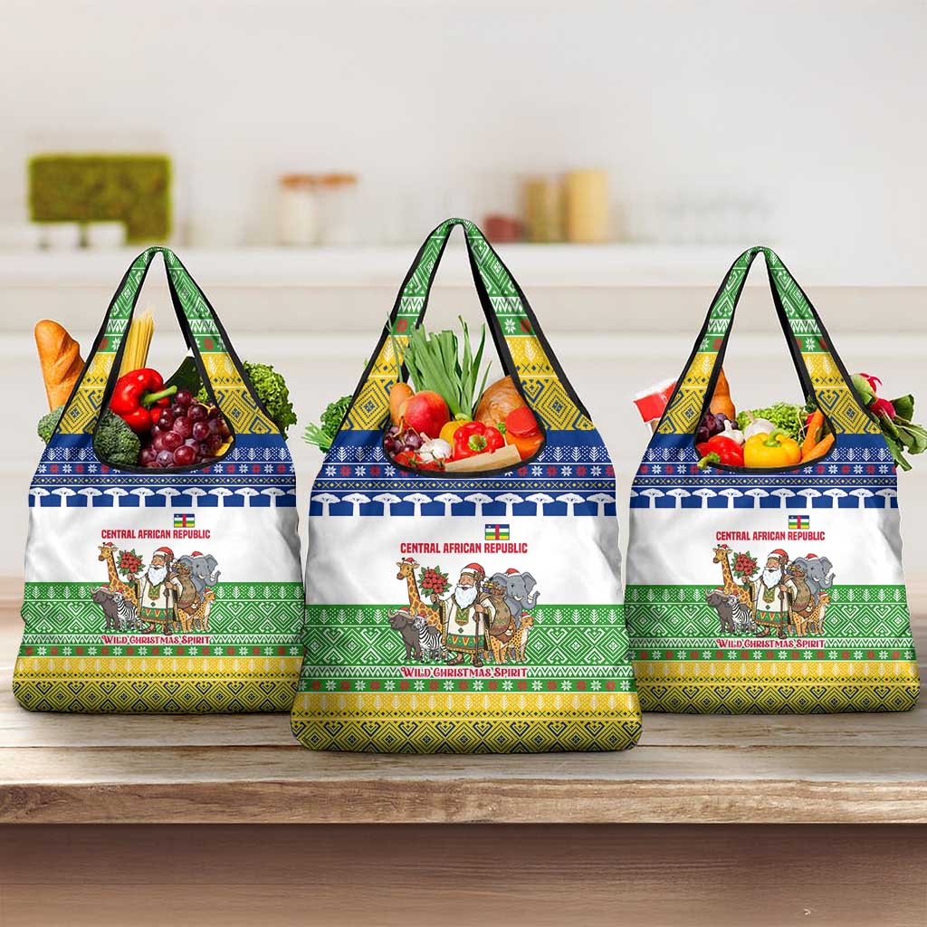 Central African Republic Christmas Grocery Bag Santa and Safari Animals Baobab Trees Snowflakes - African Pride