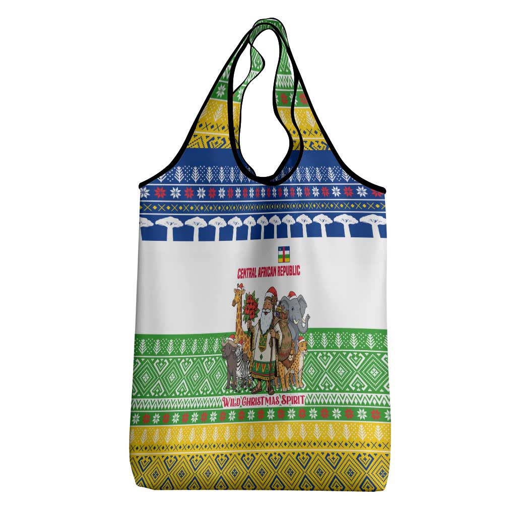 Central African Republic Christmas Grocery Bag Santa and Safari Animals Baobab Trees Snowflakes - African Pride