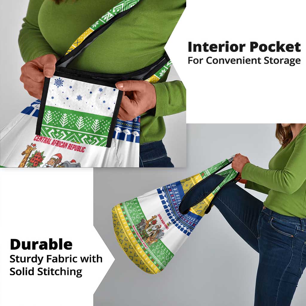 Central African Republic Christmas Grocery Bag Santa and Safari Animals Baobab Trees Snowflakes - African Pride