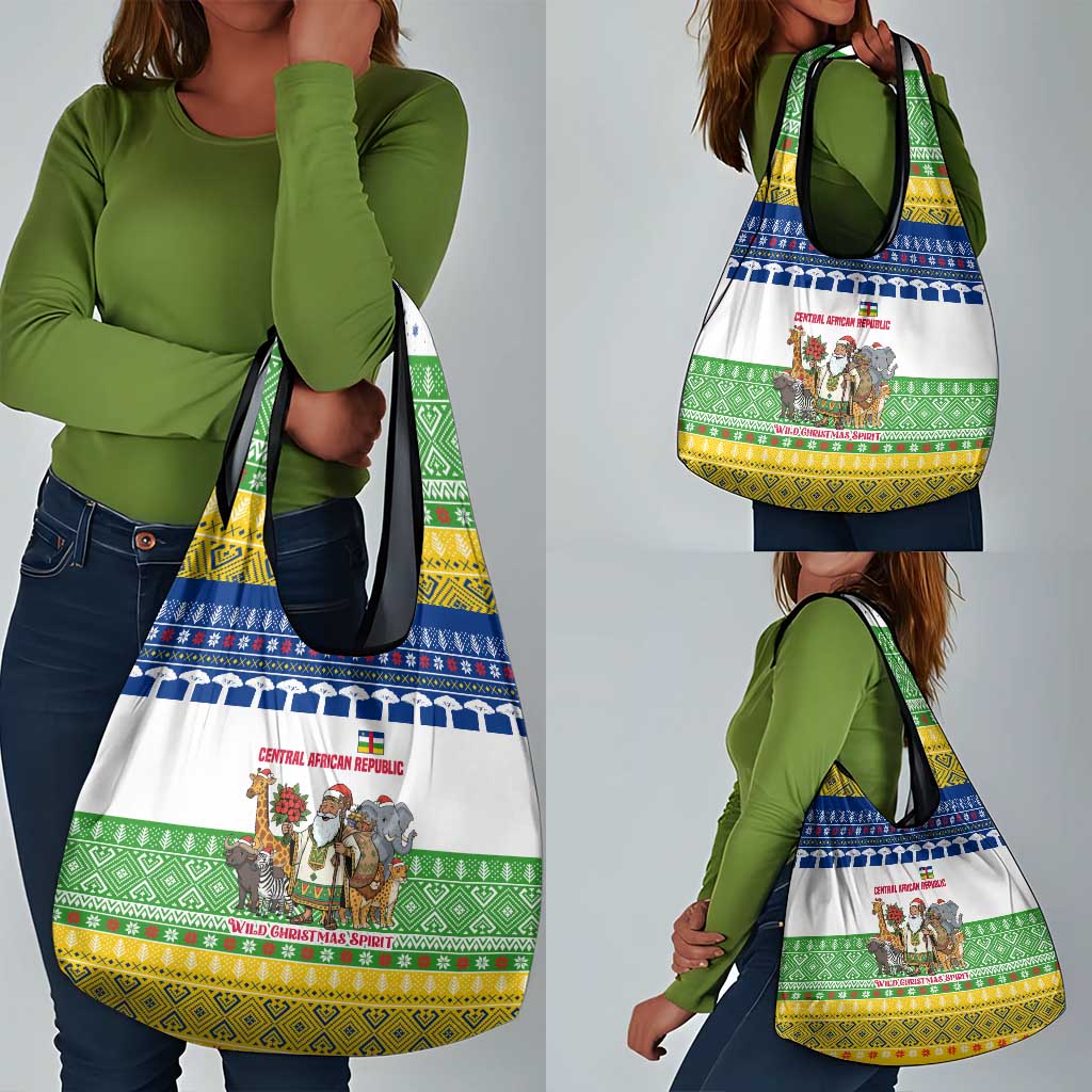 Central African Republic Christmas Grocery Bag Santa and Safari Animals Baobab Trees Snowflakes - African Pride