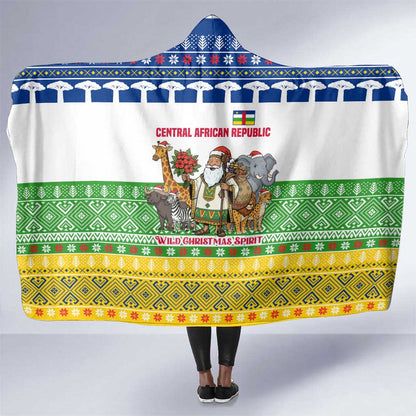 Central African Republic Christmas Hooded Blanket Santa and Safari Animals Baobab Trees Snowflakes - African Pride