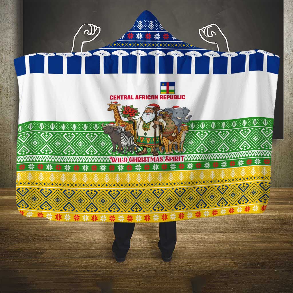 Central African Republic Christmas Hooded Blanket Santa and Safari Animals Baobab Trees Snowflakes - African Pride