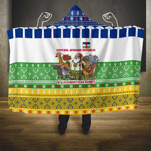 Central African Republic Christmas Hooded Blanket Santa and Safari Animals Baobab Trees Snowflakes - African Pride