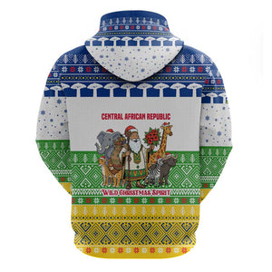 Central African Republic Christmas Hoodie Santa and Safari Animals Baobab Trees Snowflakes - African Pride