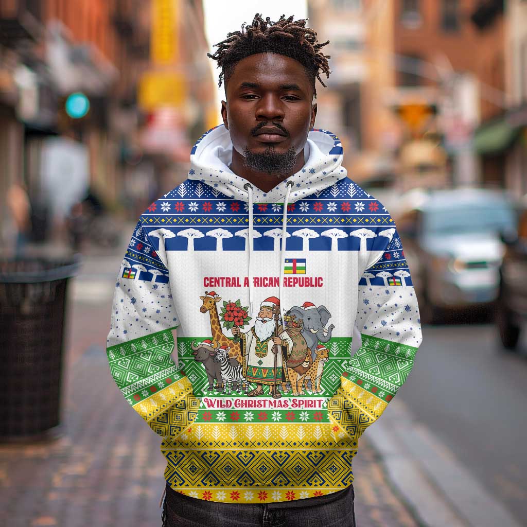 Central African Republic Christmas Hoodie Santa and Safari Animals Baobab Trees Snowflakes - African Pride