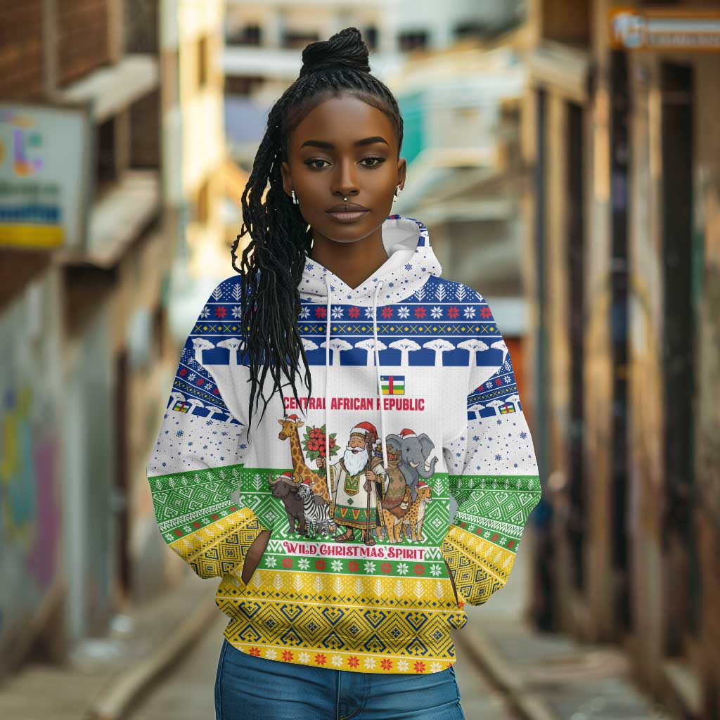 Central African Republic Christmas Hoodie Santa and Safari Animals Baobab Trees Snowflakes - African Pride
