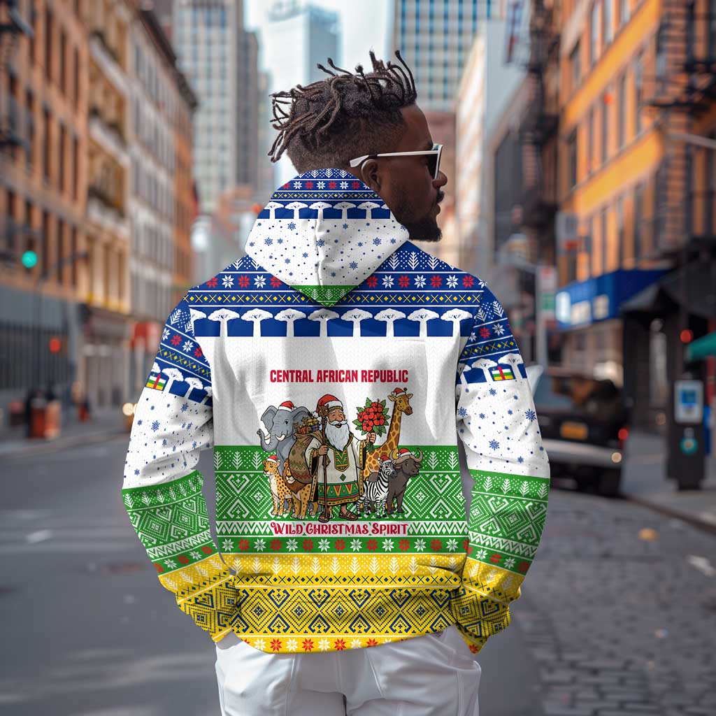 Central African Republic Christmas Hoodie Santa and Safari Animals Baobab Trees Snowflakes - African Pride