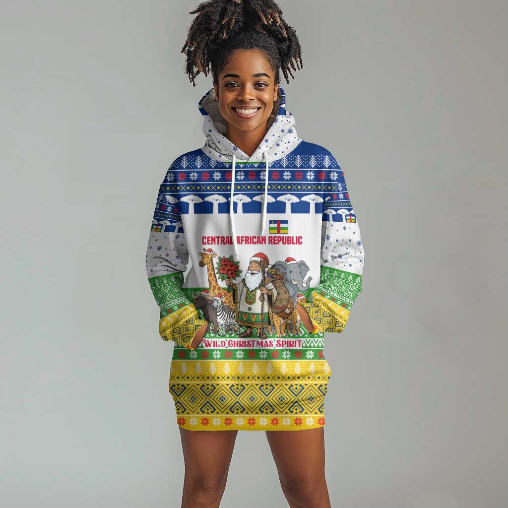 Central African Republic Christmas Hoodie Dress Santa and Safari Animals Baobab Trees Snowflakes - African Pride