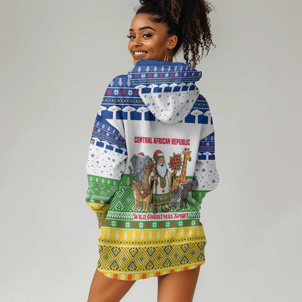 Central African Republic Christmas Hoodie Dress Santa and Safari Animals Baobab Trees Snowflakes - African Pride