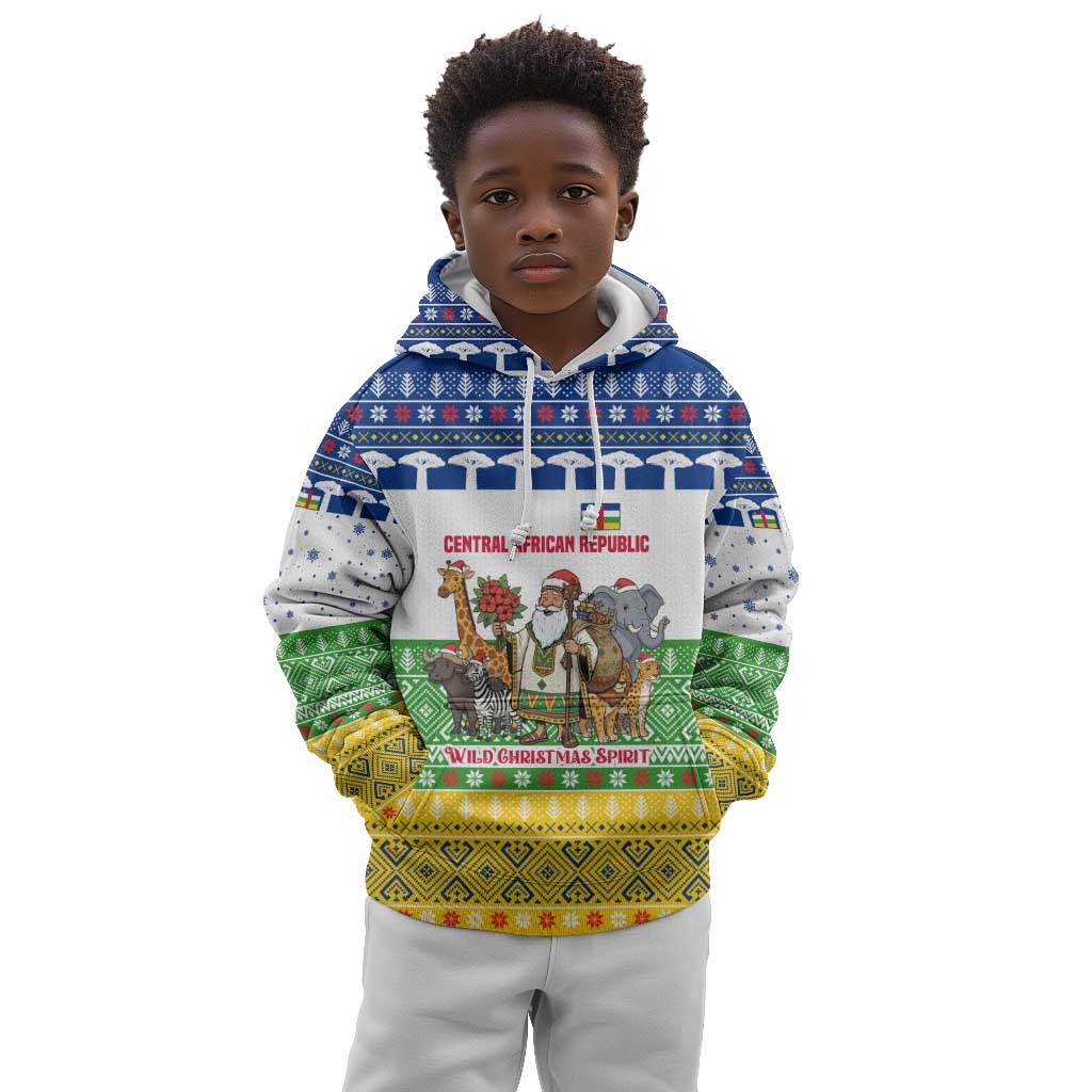 Central African Republic Christmas Kid Hoodie Santa and Safari Animals Baobab Trees Snowflakes - African Pride