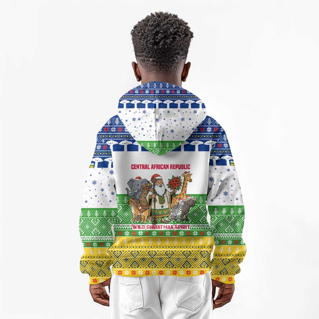 Central African Republic Christmas Kid Hoodie Santa and Safari Animals Baobab Trees Snowflakes - African Pride