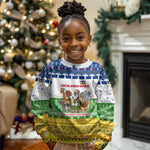 Central African Republic Christmas Kid Ugly Christmas Sweater Santa and Safari Animals Baobab Trees Snowflakes - African Pride