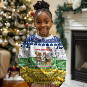 Central African Republic Christmas Kid Ugly Christmas Sweater Santa and Safari Animals Baobab Trees Snowflakes - African Pride