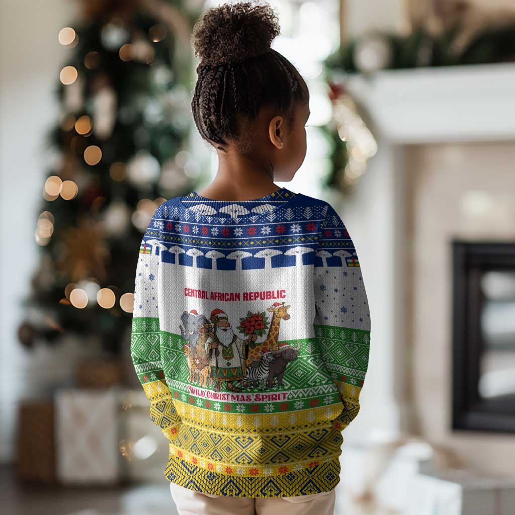 Central African Republic Christmas Kid Ugly Christmas Sweater Santa and Safari Animals Baobab Trees Snowflakes - African Pride