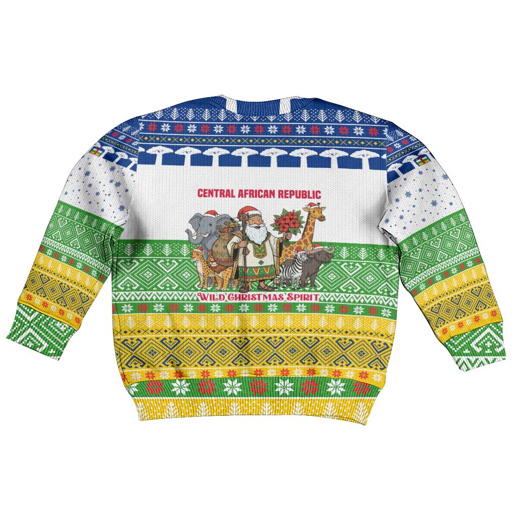 Central African Republic Christmas Kid Ugly Christmas Sweater Santa and Safari Animals Baobab Trees Snowflakes - African Pride