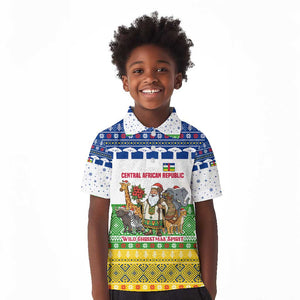 Central African Republic Christmas Kid Polo Shirt Santa and Safari Animals Baobab Trees Snowflakes - African Pride