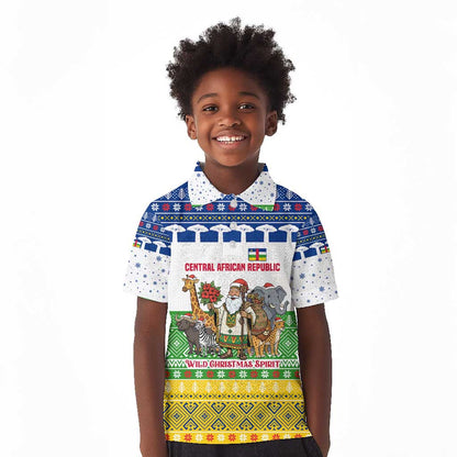 Central African Republic Christmas Kid Polo Shirt Santa and Safari Animals Baobab Trees Snowflakes - African Pride