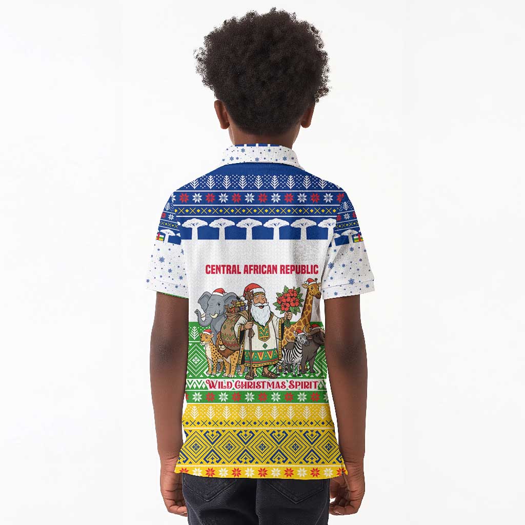 Central African Republic Christmas Kid Polo Shirt Santa and Safari Animals Baobab Trees Snowflakes - African Pride