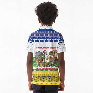 Central African Republic Christmas Kid Polo Shirt Santa and Safari Animals Baobab Trees Snowflakes - African Pride