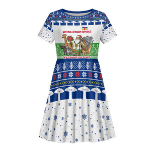 Central African Republic Christmas Kid Short Sleeve Dress Santa and Safari Animals Baobab Trees Snowflakes - African Pride