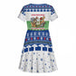 Central African Republic Christmas Kid Short Sleeve Dress Santa and Safari Animals Baobab Trees Snowflakes - African Pride